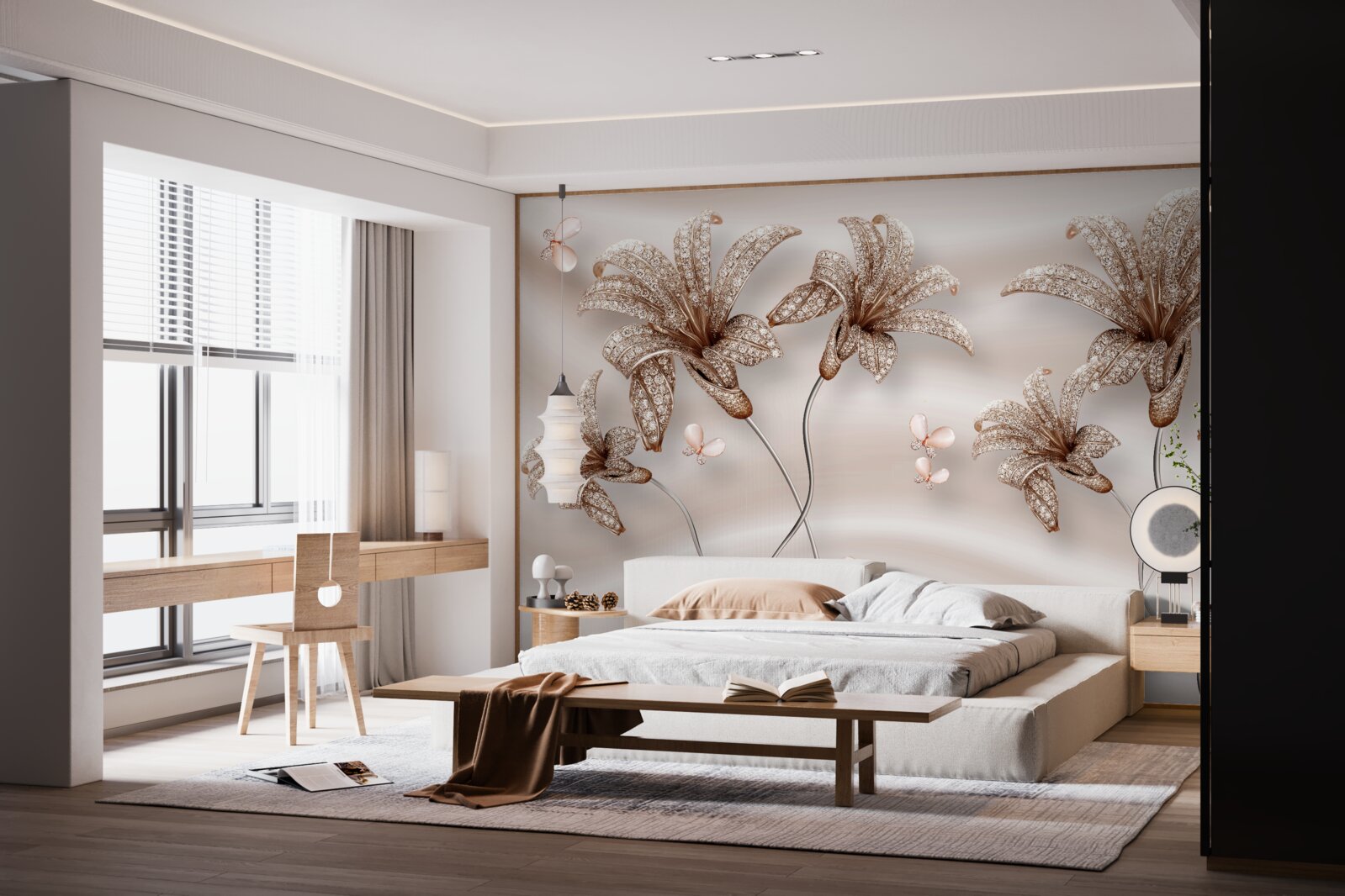 Фотошпалери елегантні квіти лілії на шовковому полотні