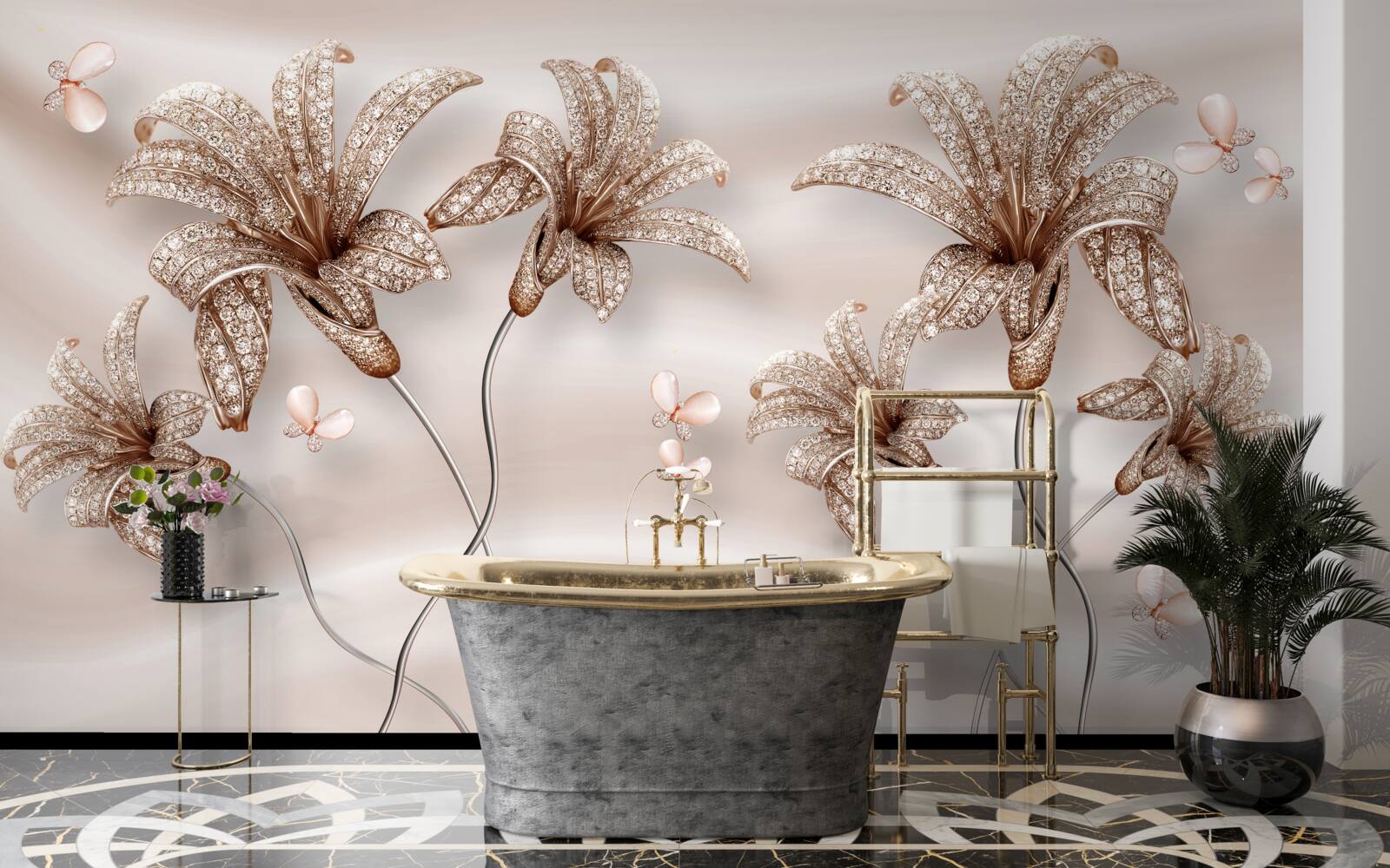 Фотошпалери елегантні квіти лілії на шовковому полотні