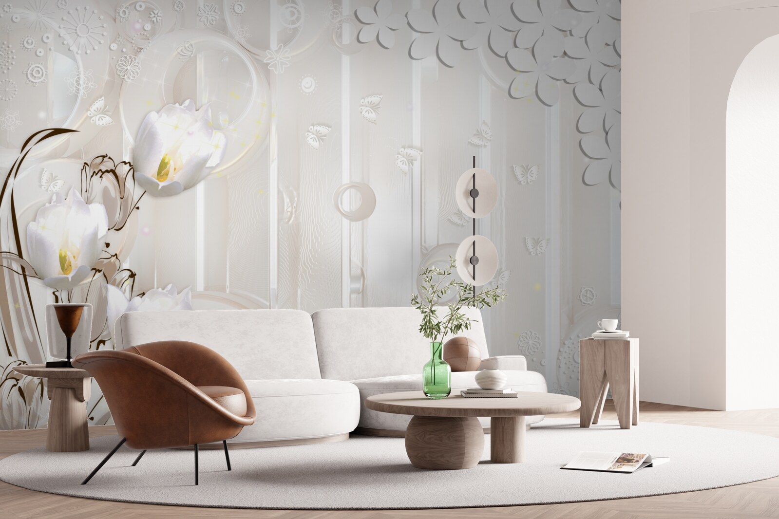 Фотошпалери розкішні білосніжні тюльпани і крапельки вологи