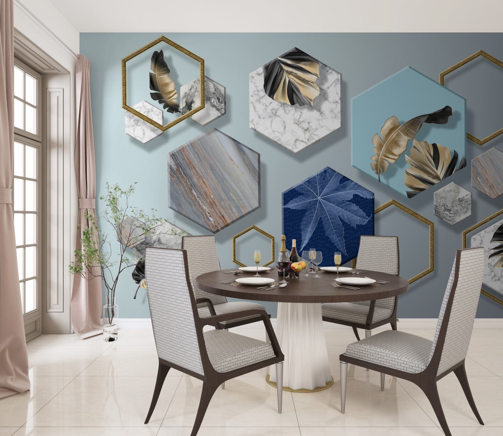 Фотошпалери шестикутники з різним вмістом