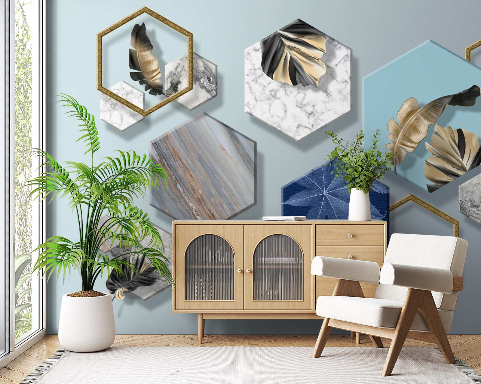 Фотошпалери шестикутники з різним вмістом