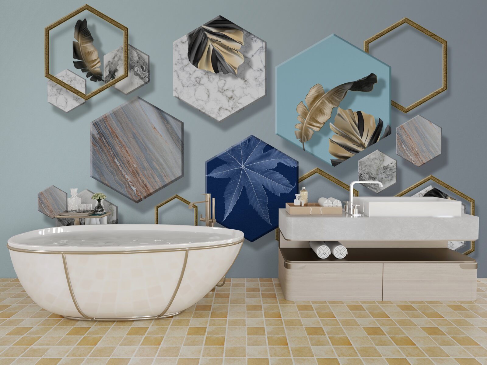 Фотошпалери шестикутники з різним вмістом