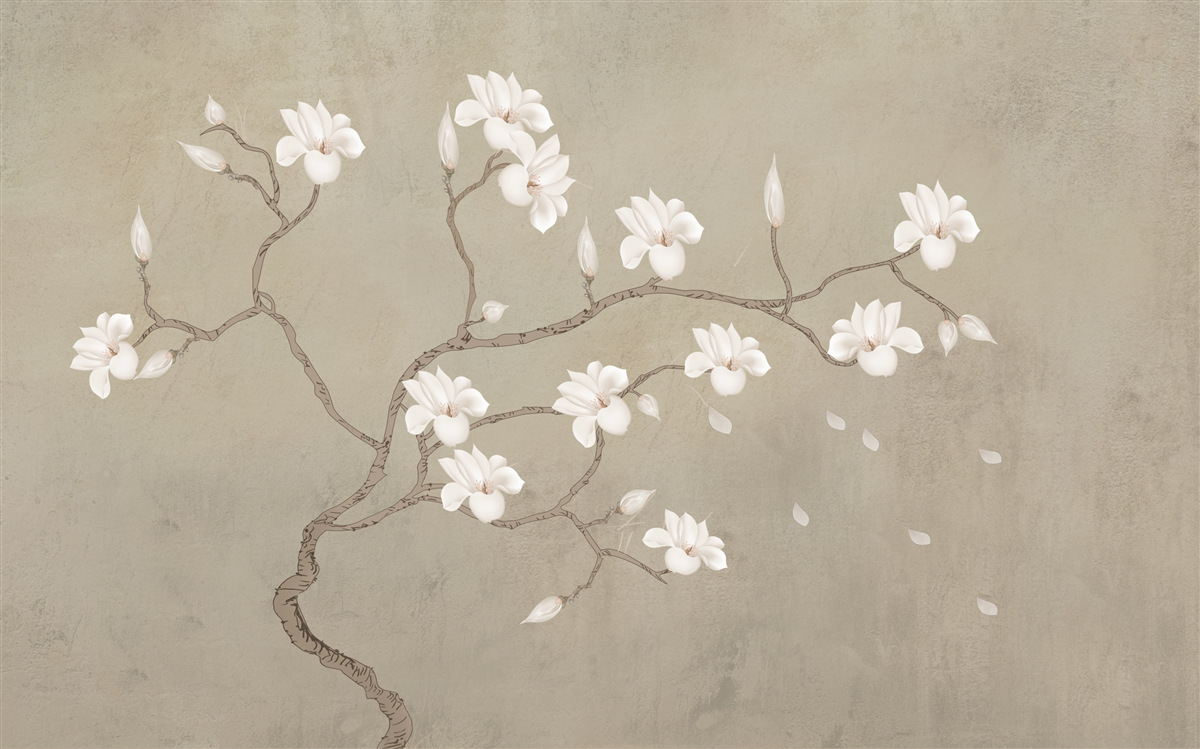 Фотошпалери в тумані одиноке дерево з білими квітами