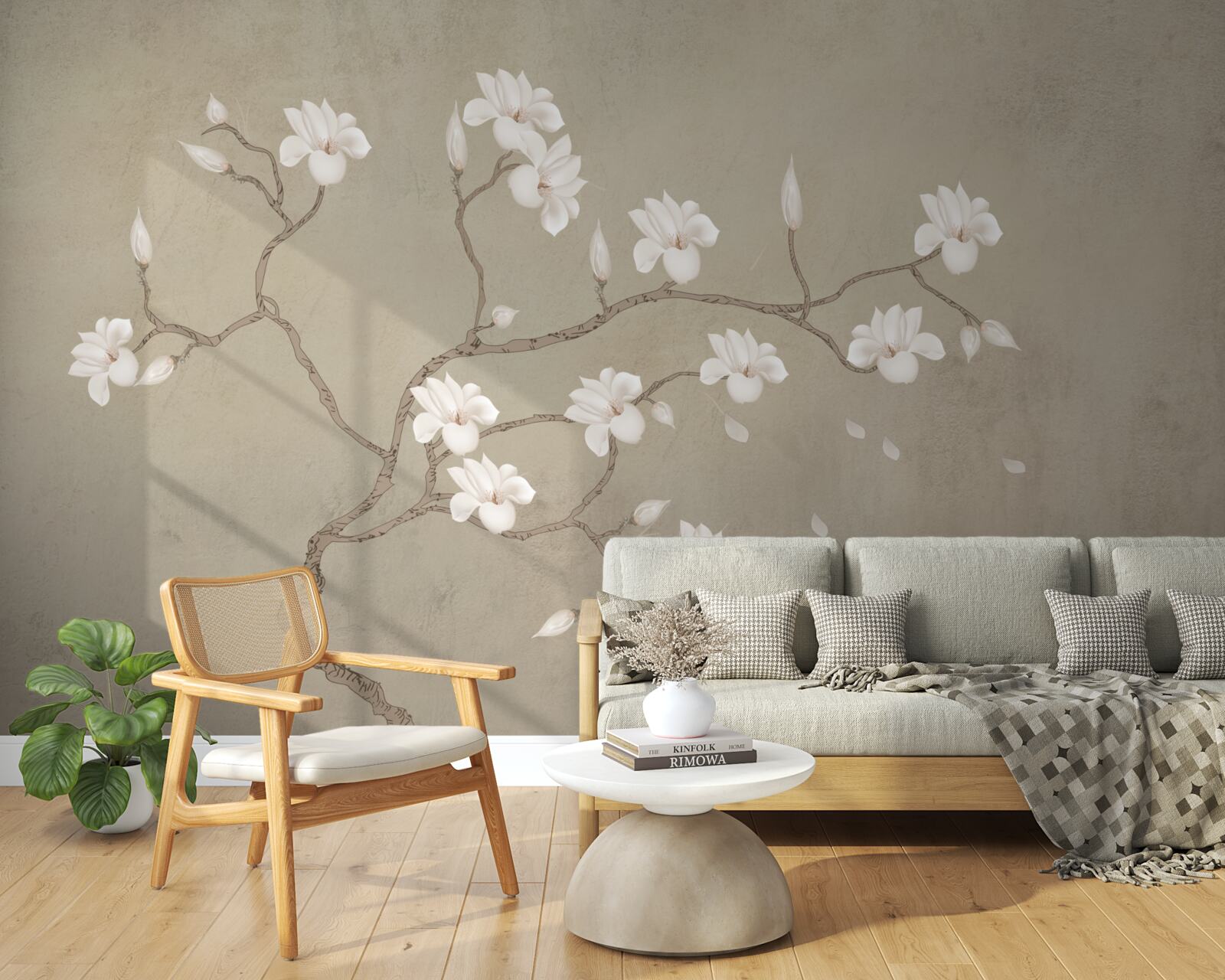 Фотошпалери в тумані одиноке дерево з білими квітами