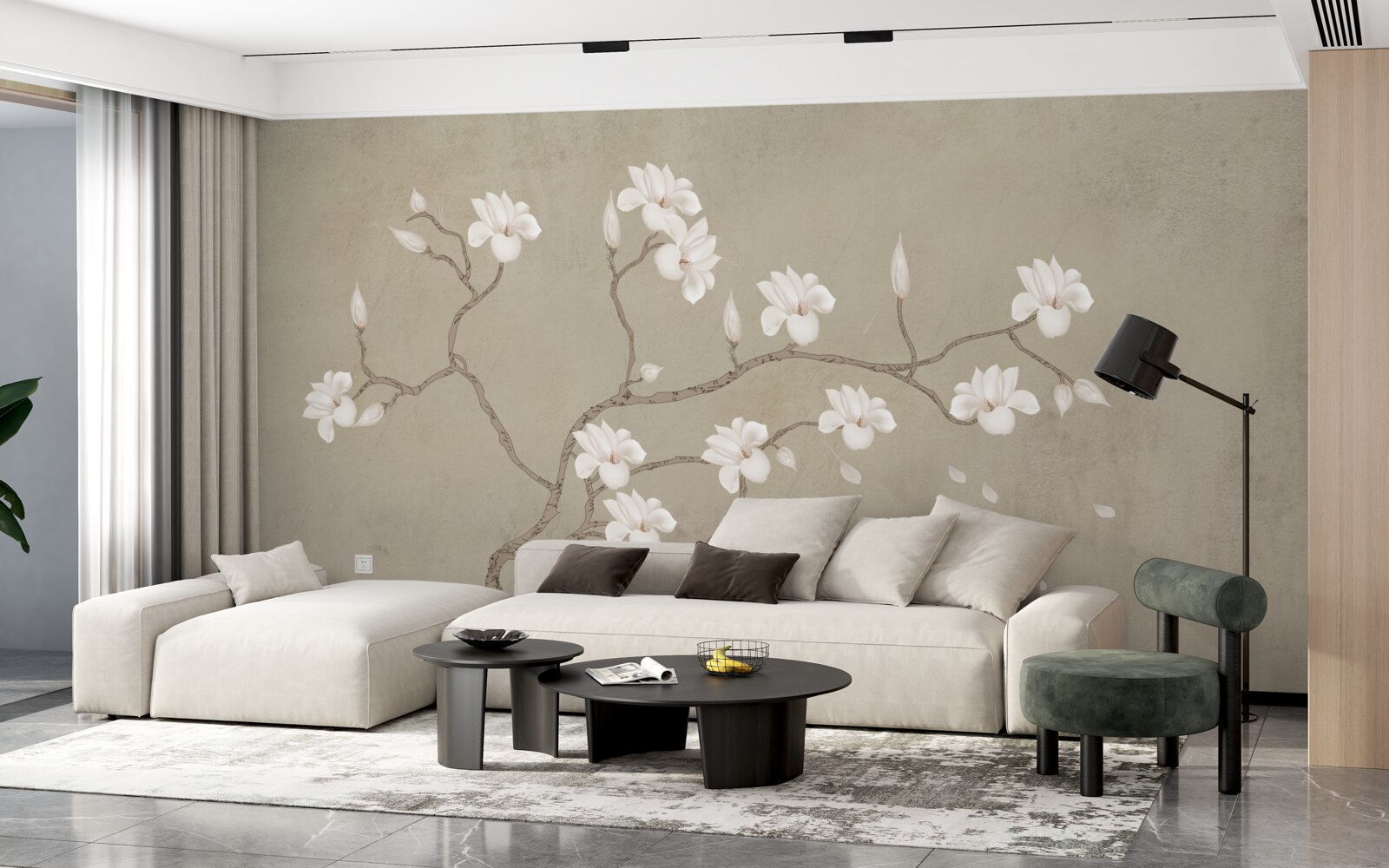 Фотошпалери в тумані одиноке дерево з білими квітами