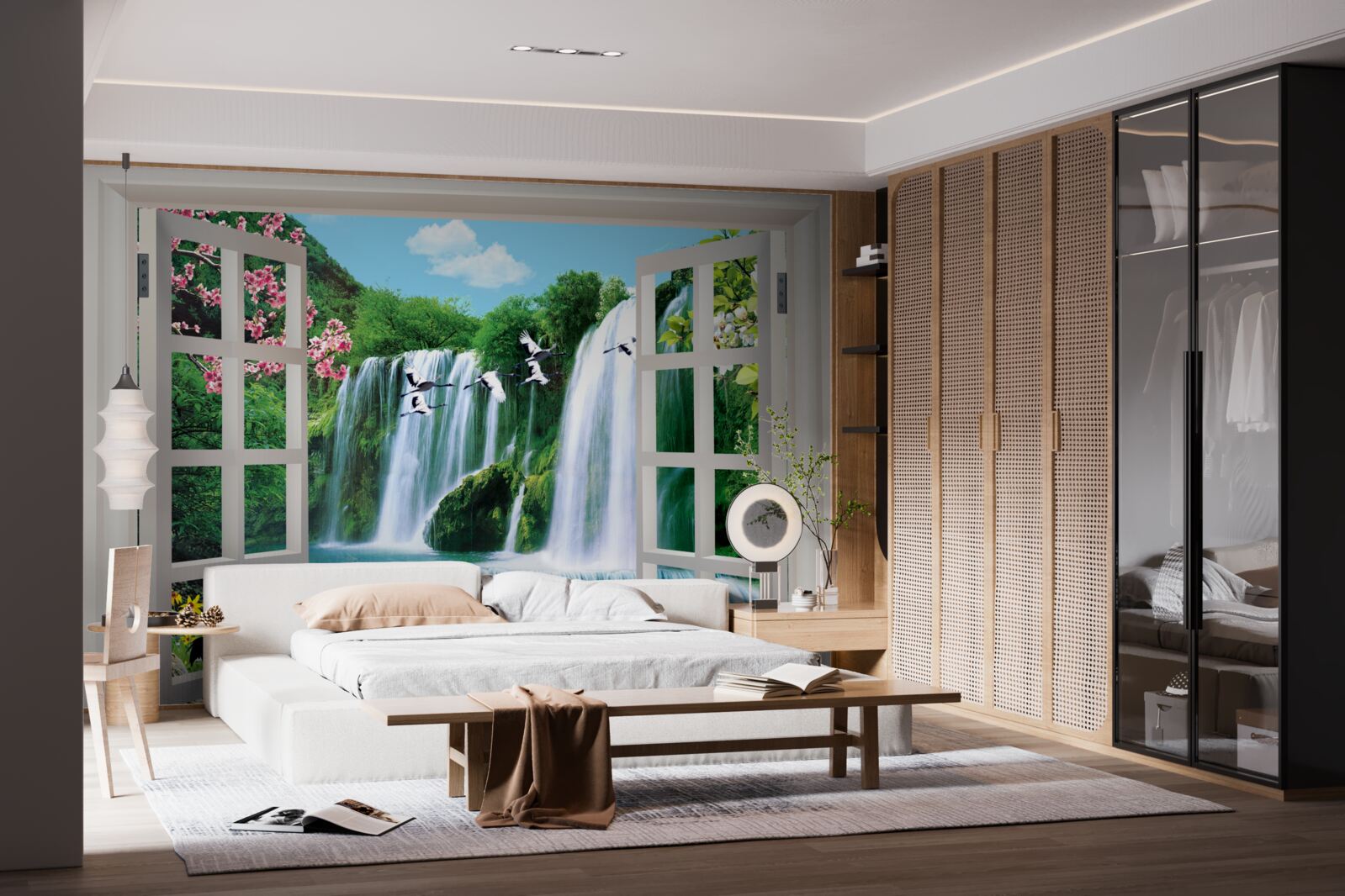 Фотошпалери вид з вікна на галасливі водоспади