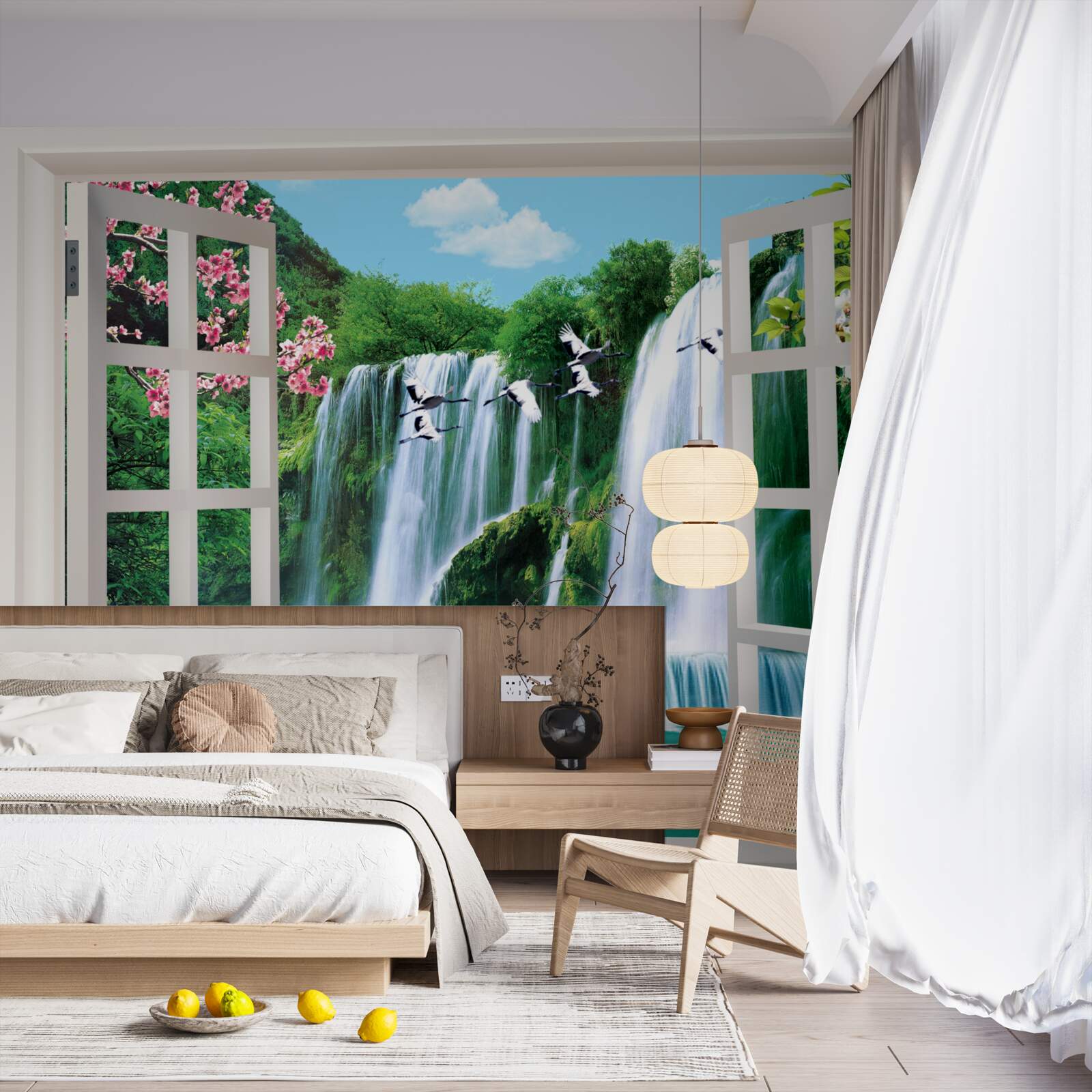 Фотошпалери вид з вікна на галасливі водоспади