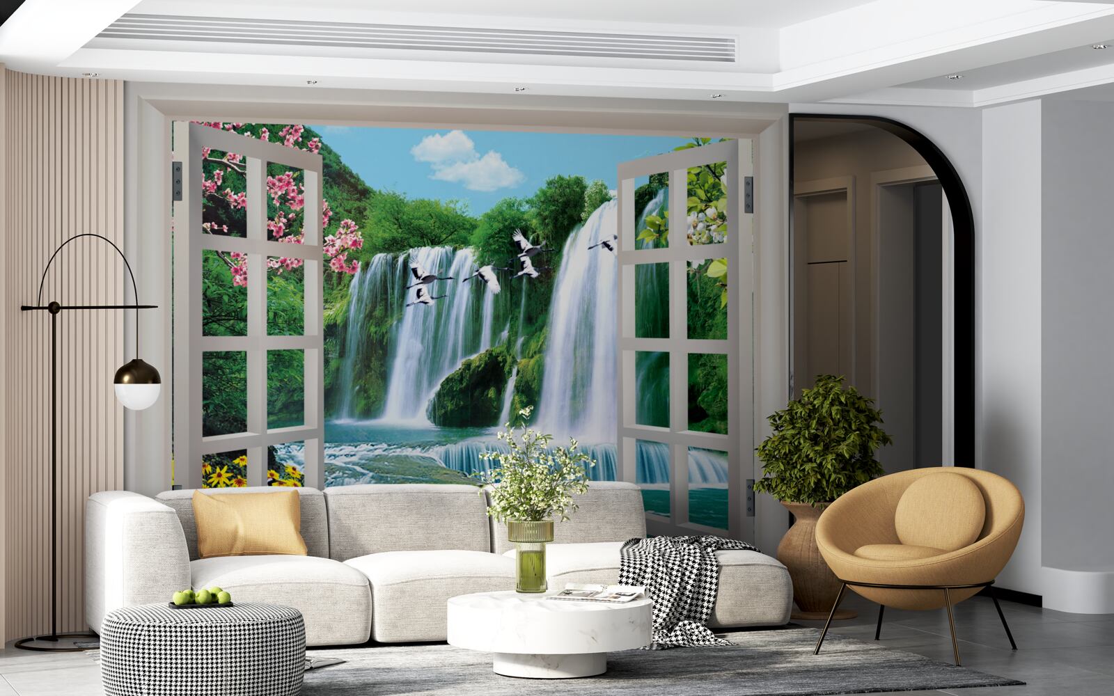 Фотошпалери вид з вікна на галасливі водоспади