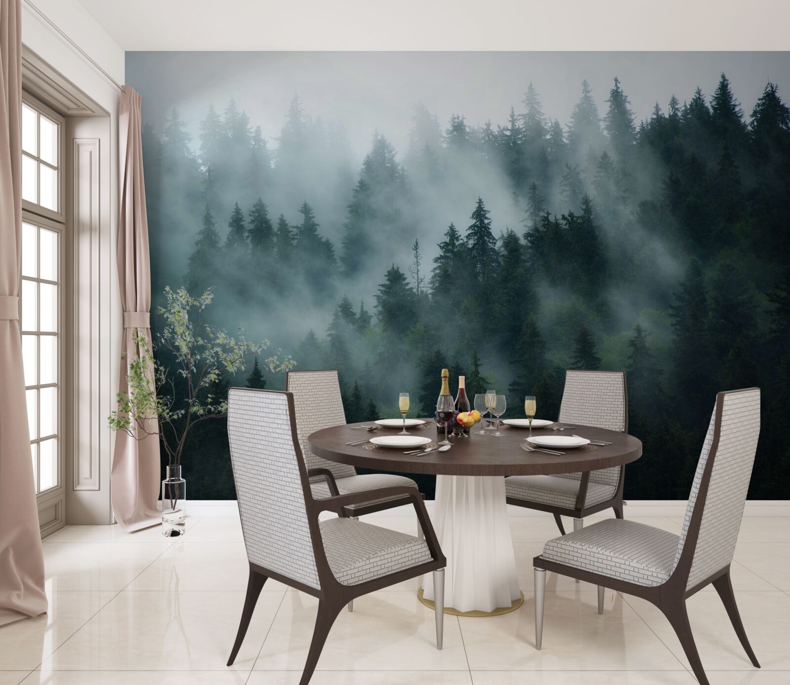 Фотошпалери туман ховається в соснах