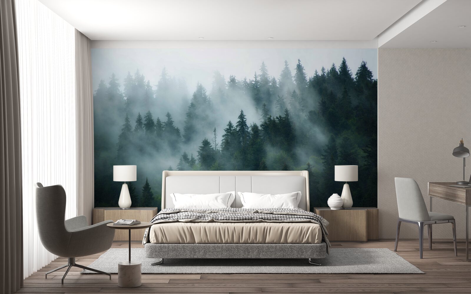 Фотошпалери туман ховається в соснах