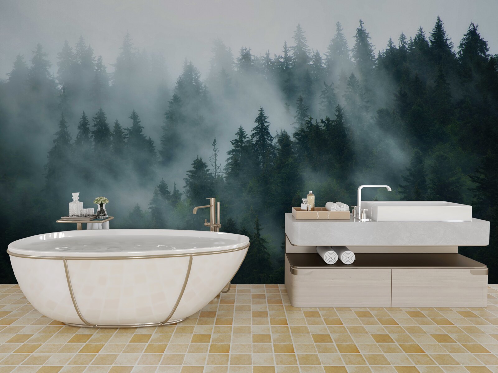 Фотошпалери туман ховається в соснах