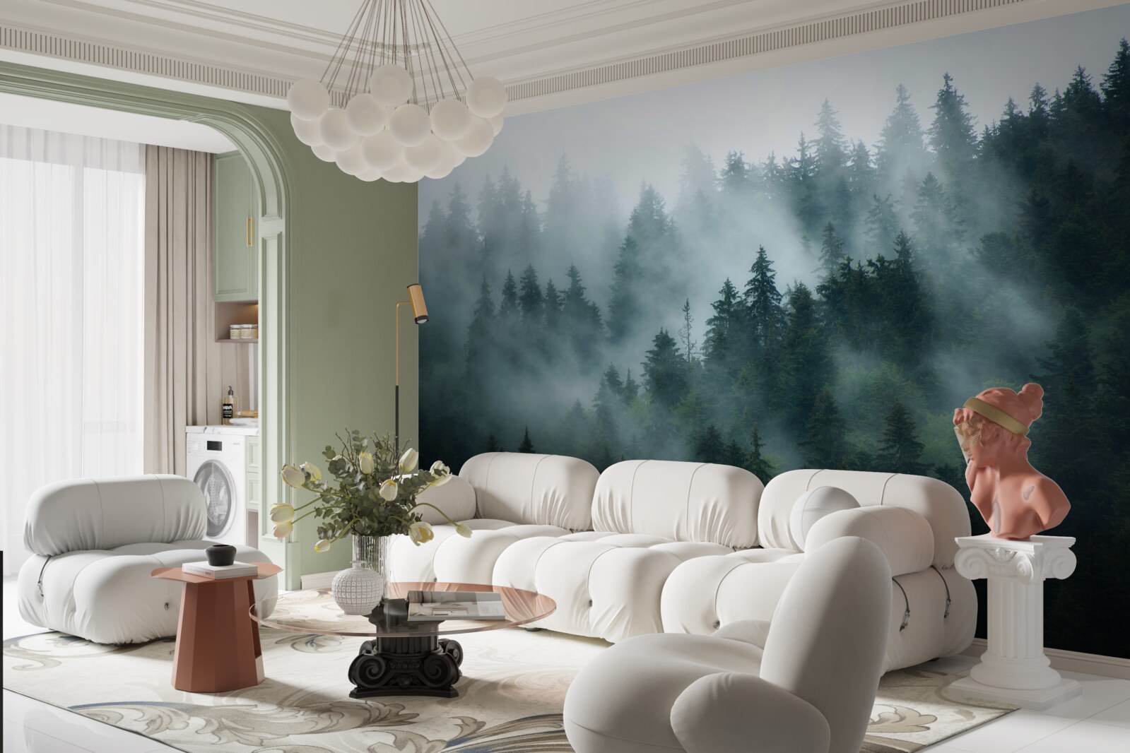 Фотошпалери туман ховається в соснах