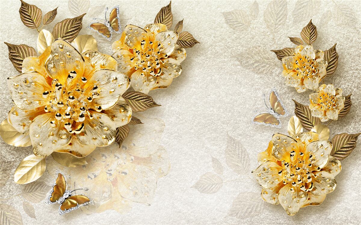 Фотошпалери золоті квіти в 3d