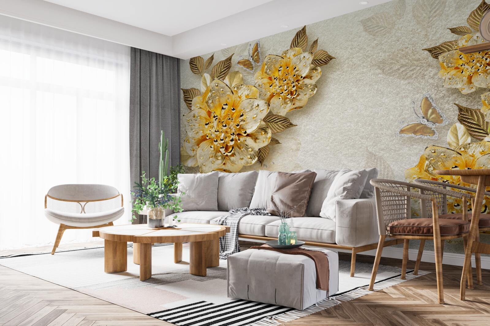 Фотошпалери золоті квіти в 3d