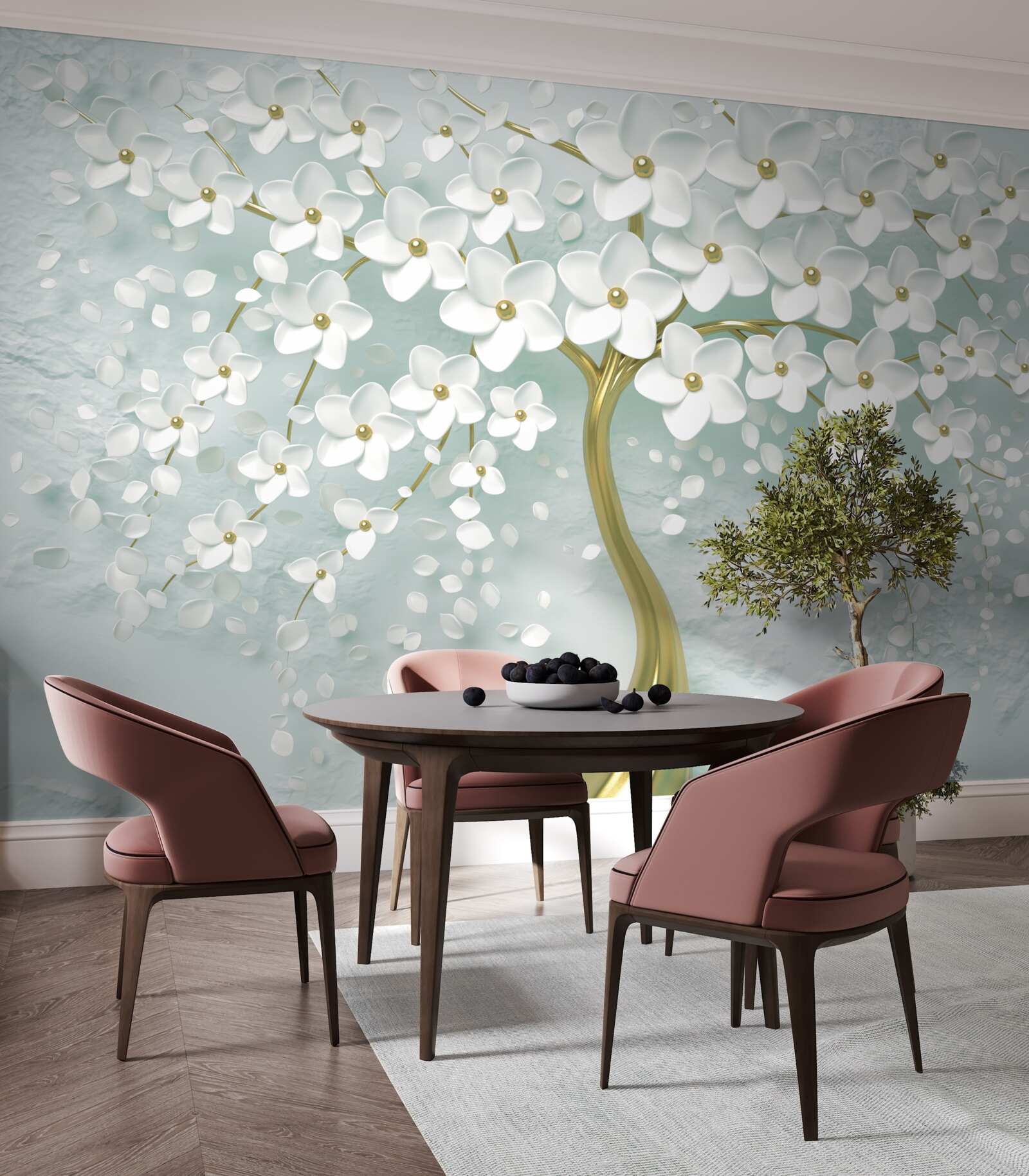 Фотошпалери квітка в білому одязі на гілці дерева