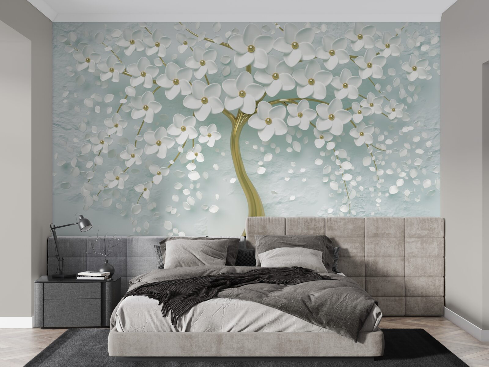 Фотошпалери квітка в білому одязі на гілці дерева