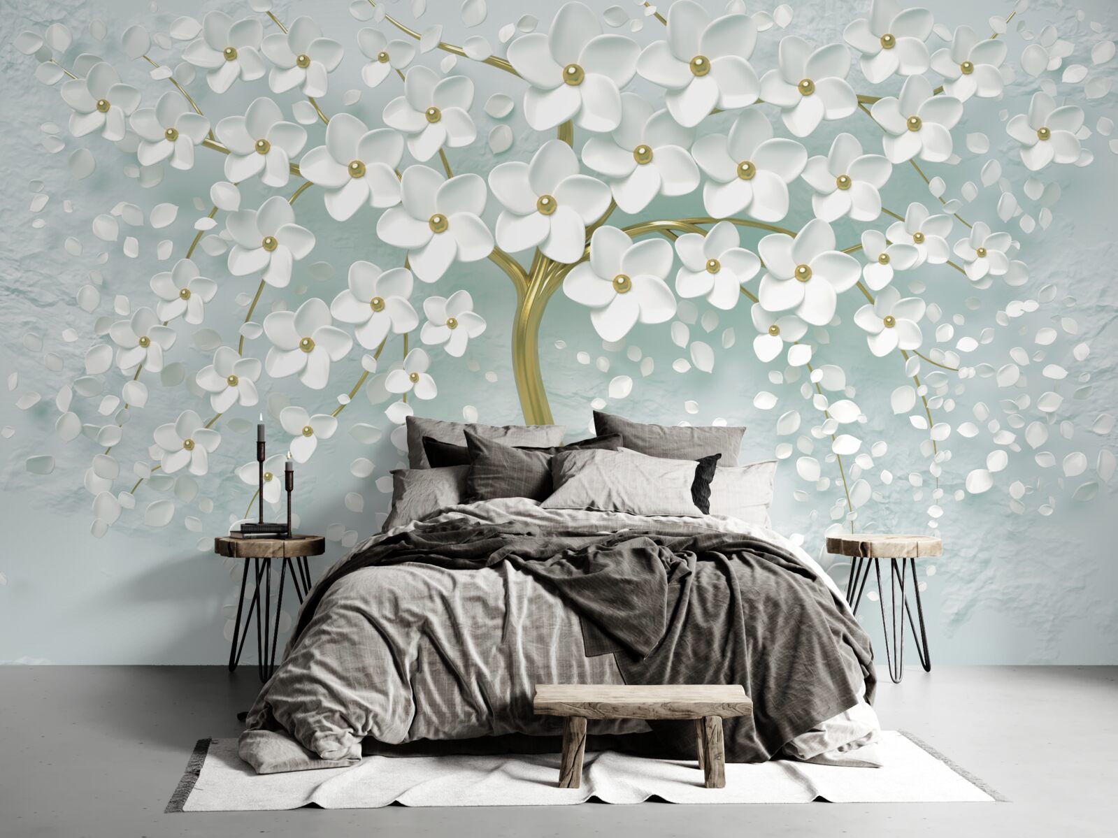 Фотошпалери квітка в білому одязі на гілці дерева