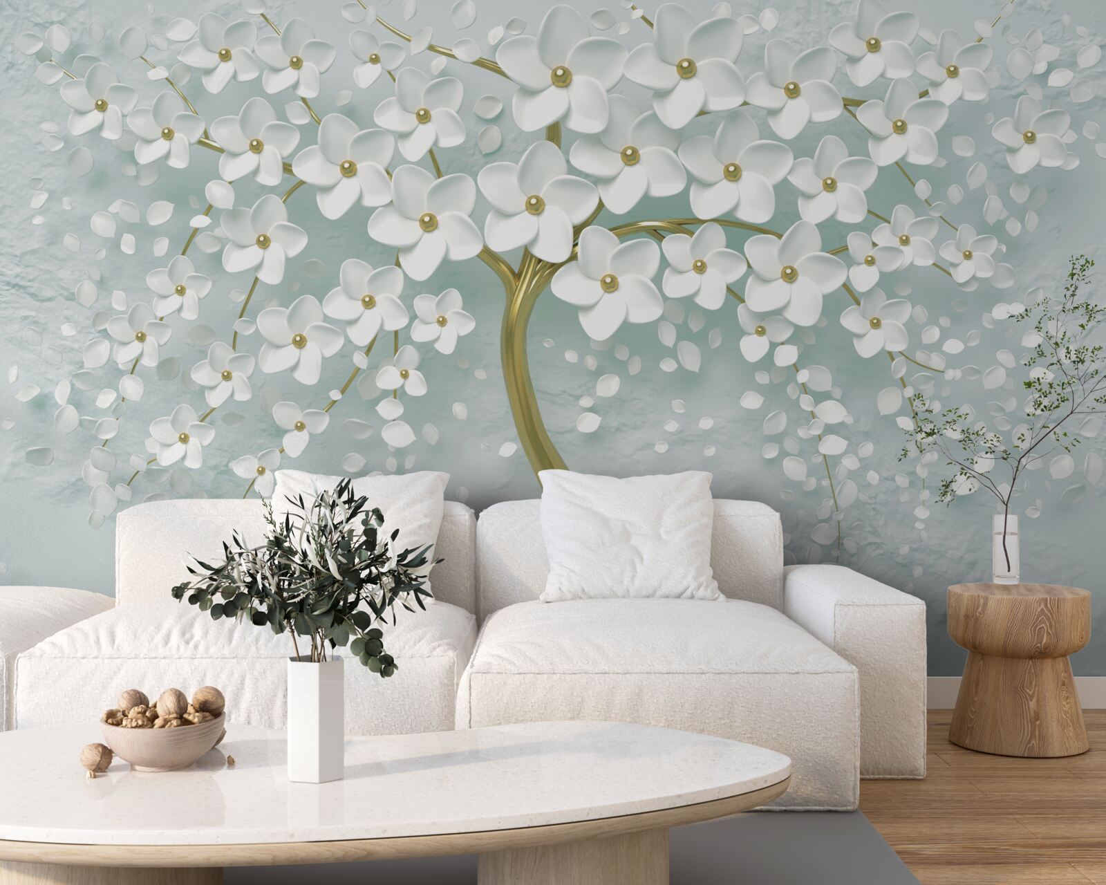 Фотошпалери квітка в білому одязі на гілці дерева