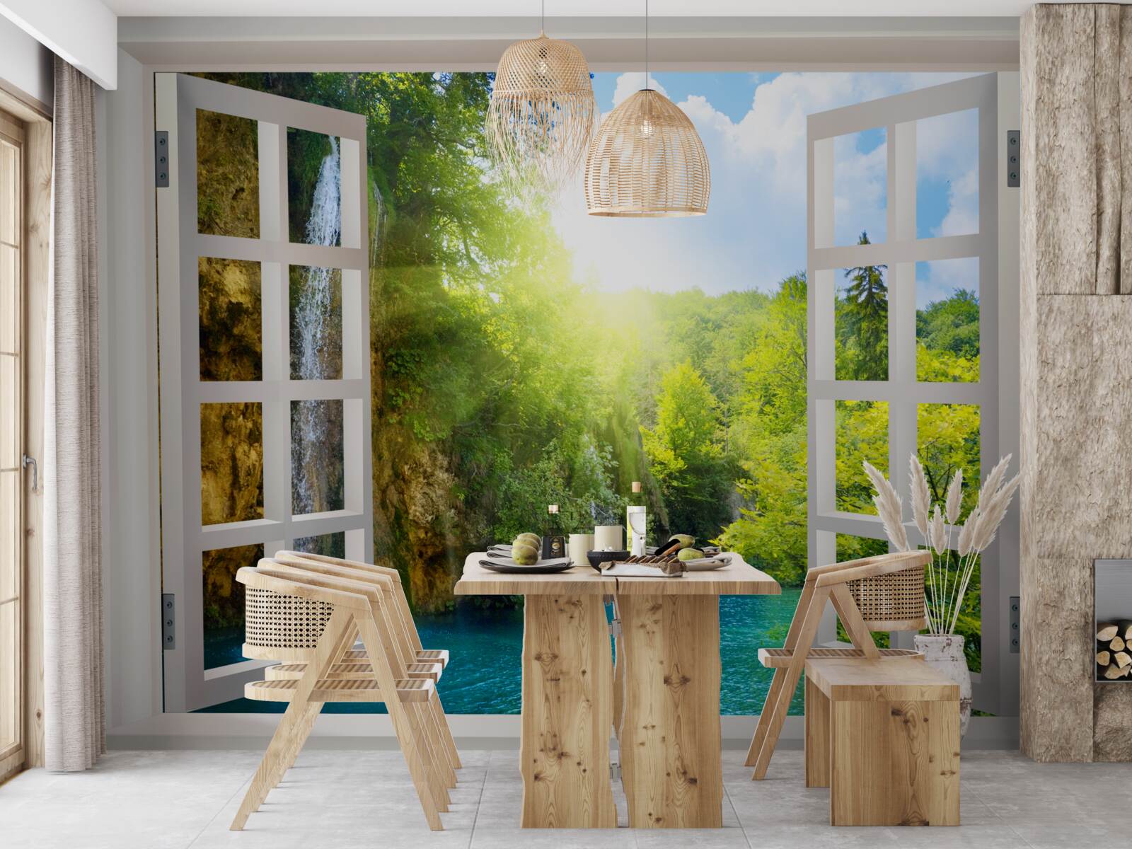 Фотошпалери пейзаж природи за вікном і пронизливий протяг