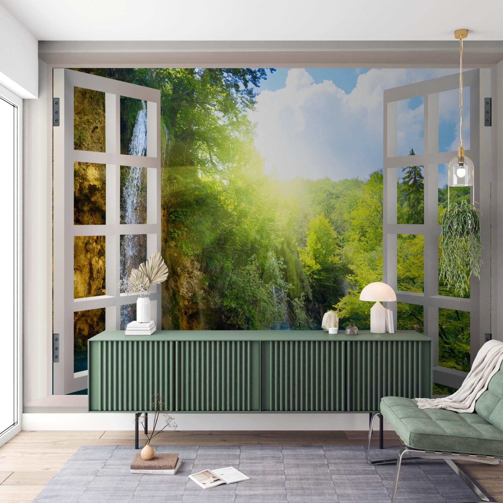 Фотошпалери пейзаж природи за вікном і пронизливий протяг