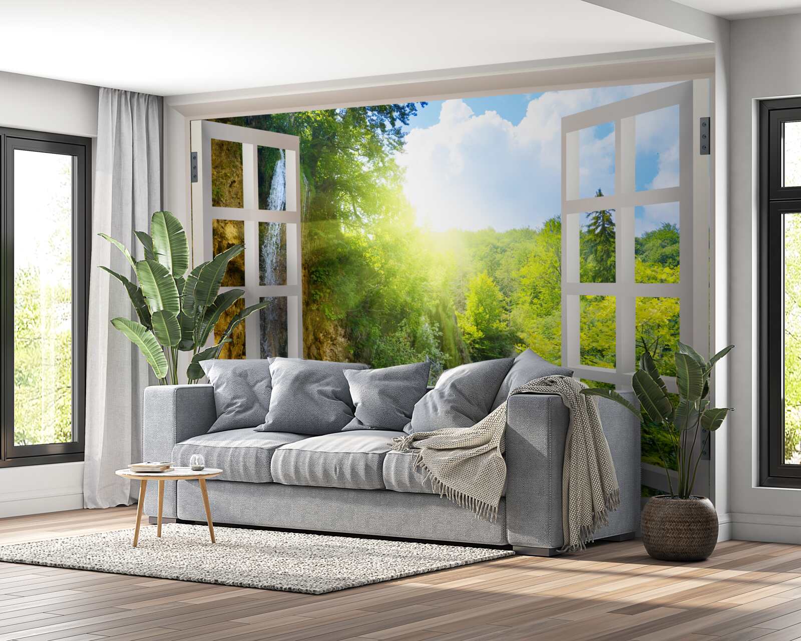 Фотошпалери пейзаж природи за вікном і пронизливий протяг