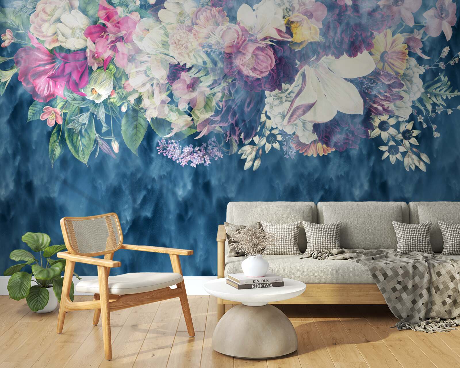 Фотошпалери Стіна, диван і синій відтінок