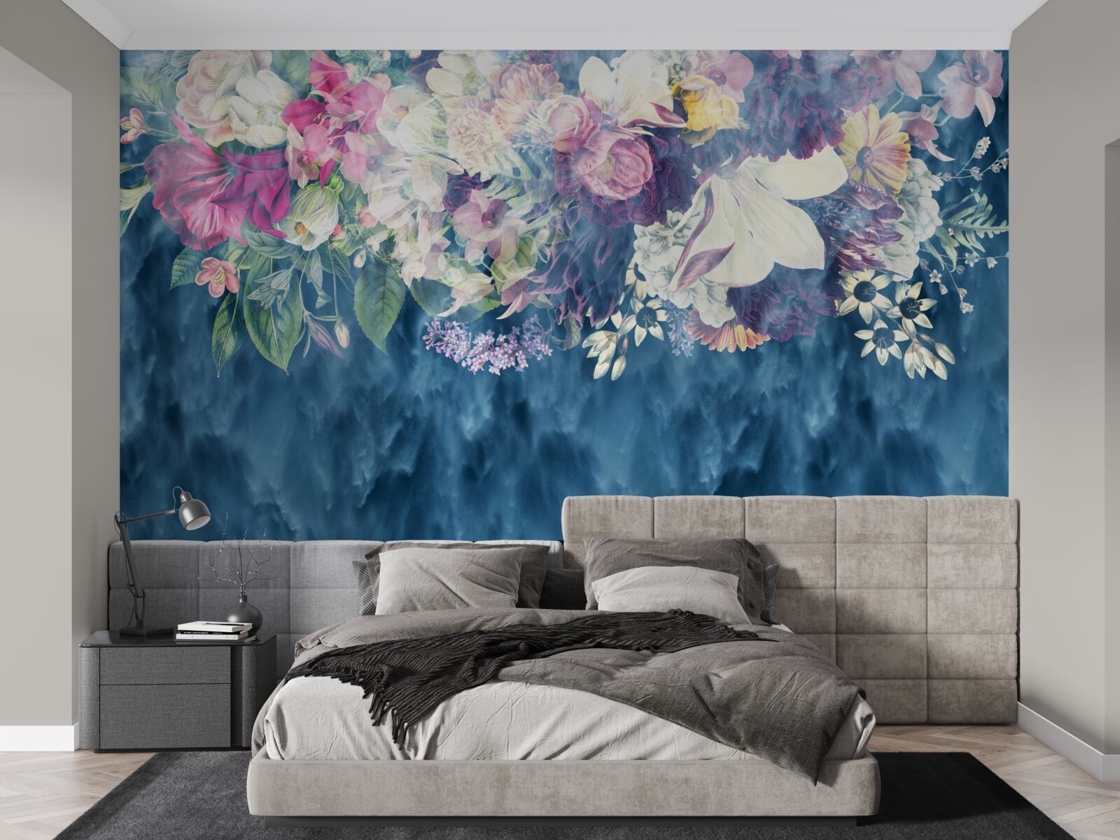 Фотошпалери Стіна, диван і синій відтінок