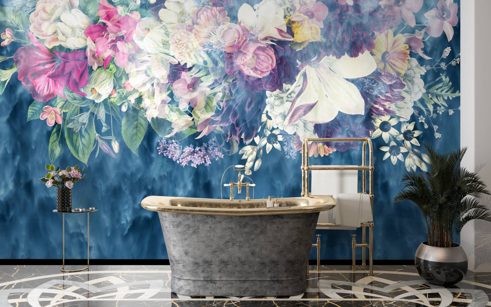 Фотошпалери Стіна, диван і синій відтінок