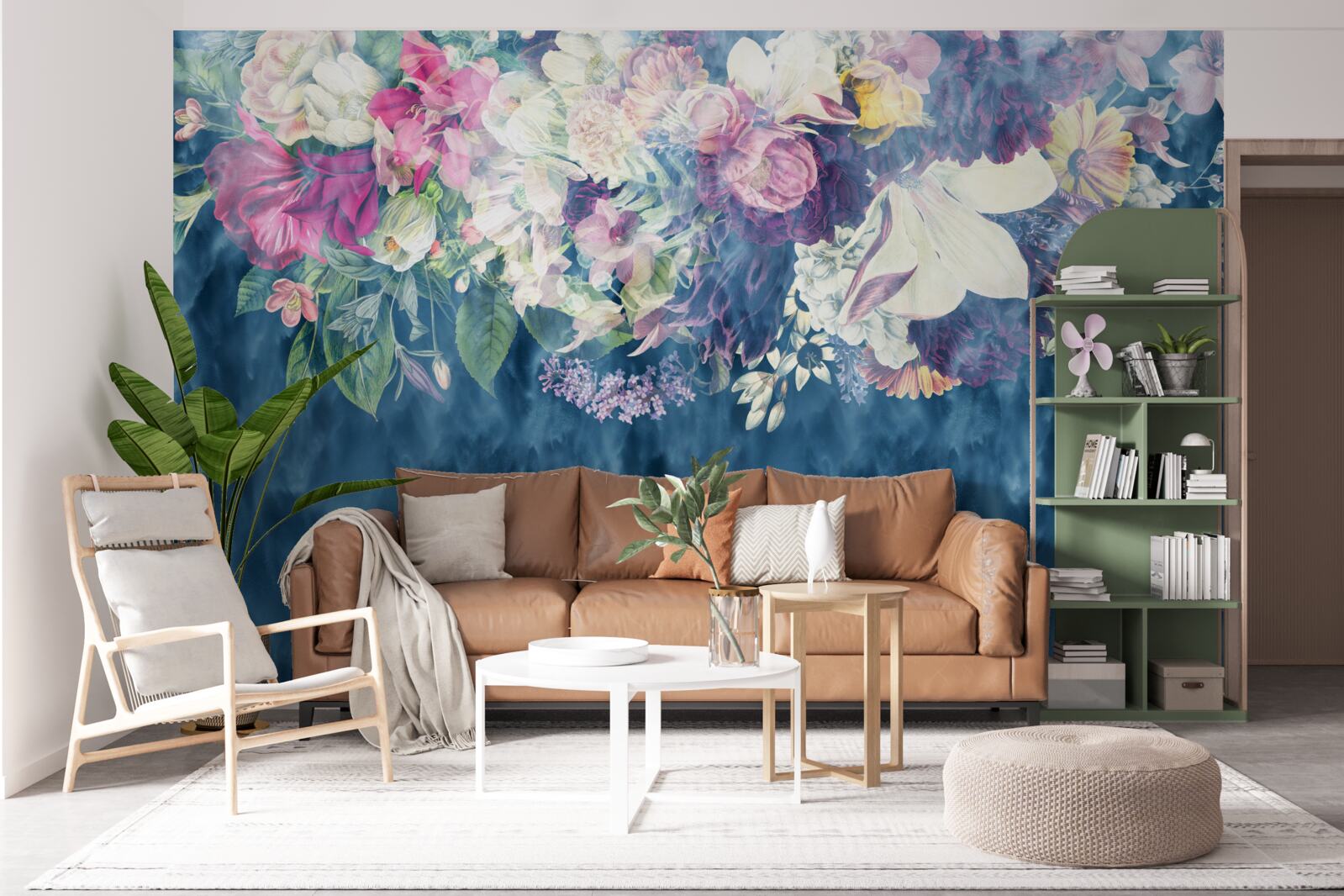 Фотошпалери Стіна, диван і синій відтінок