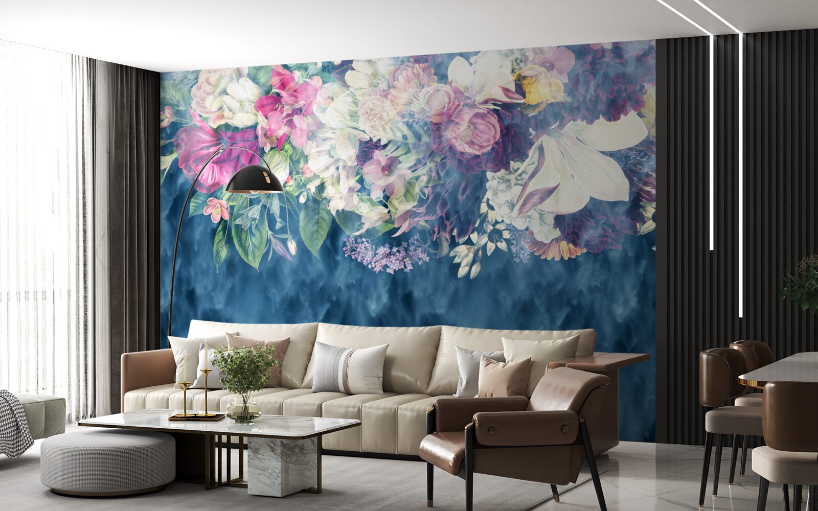 Фотошпалери Стіна, диван і синій відтінок