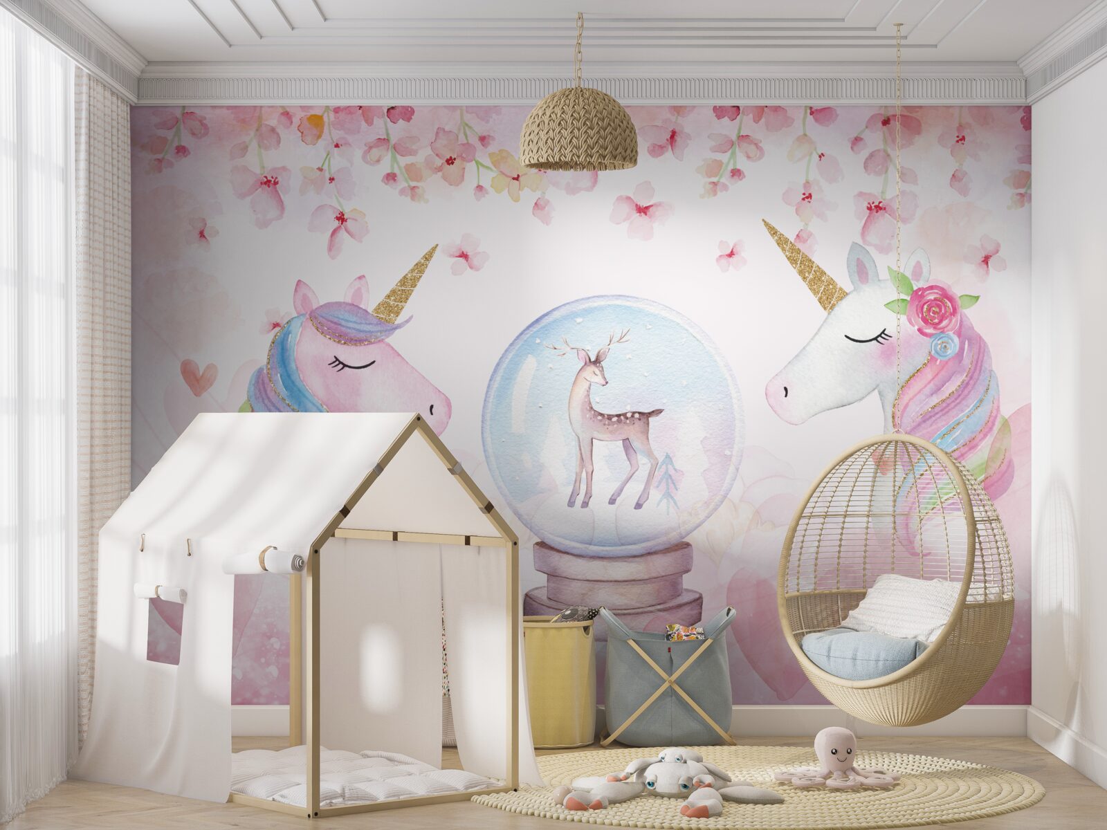 Фотошпалери у дитячій кімнаті є єдинороги
