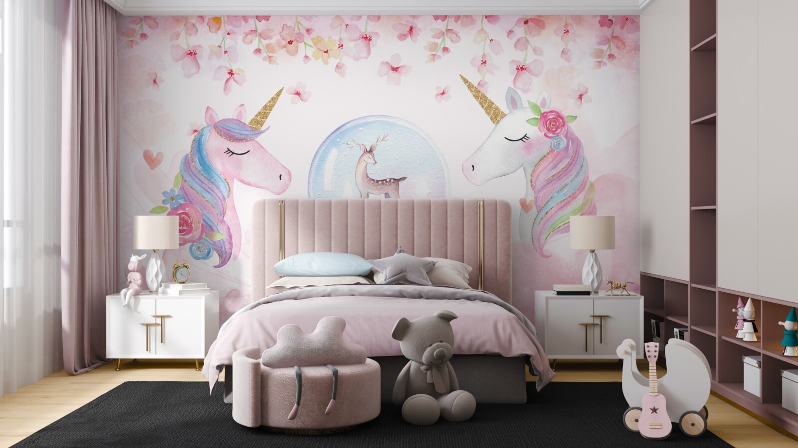 Фотошпалери у дитячій кімнаті є єдинороги