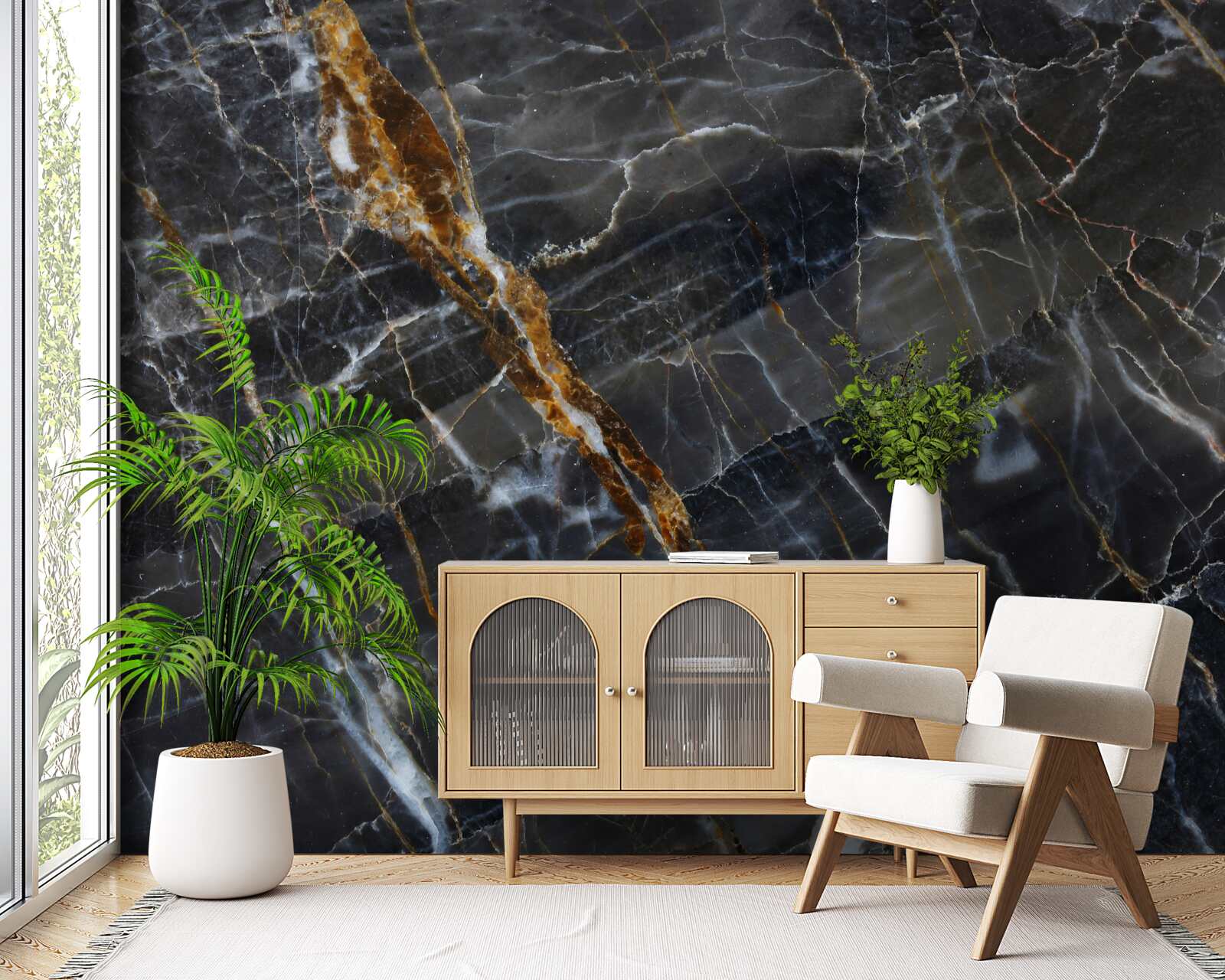 Фотошпалери чорний і золотий фарбований мармур