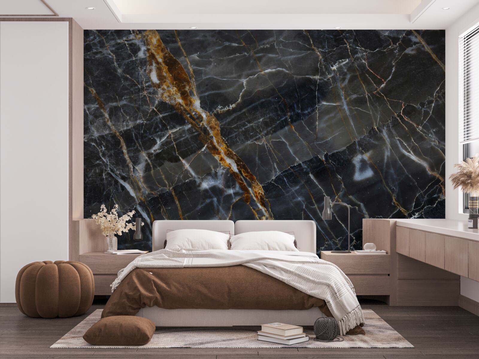 Фотошпалери чорний і золотий фарбований мармур