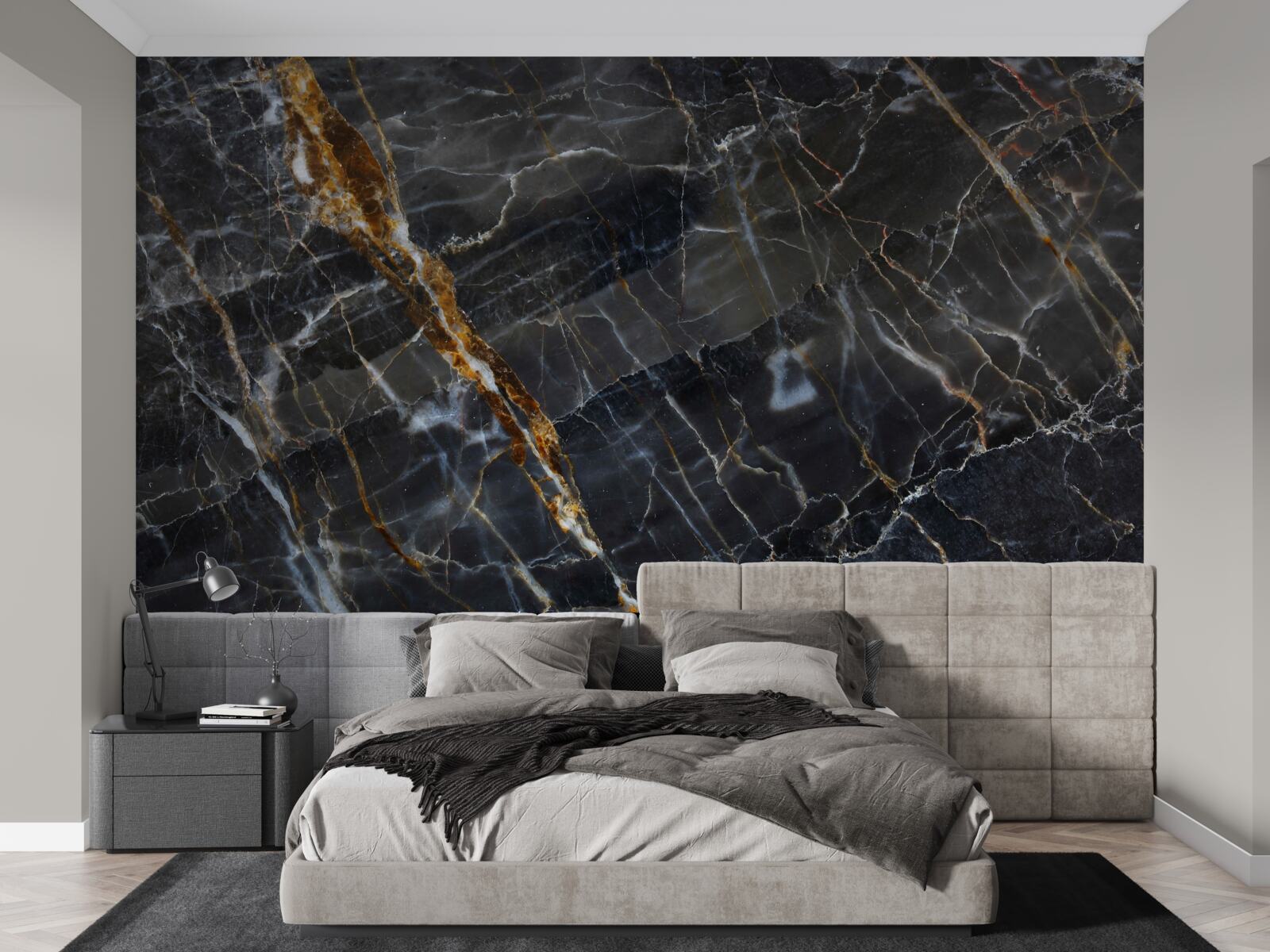 Фотошпалери чорний і золотий фарбований мармур