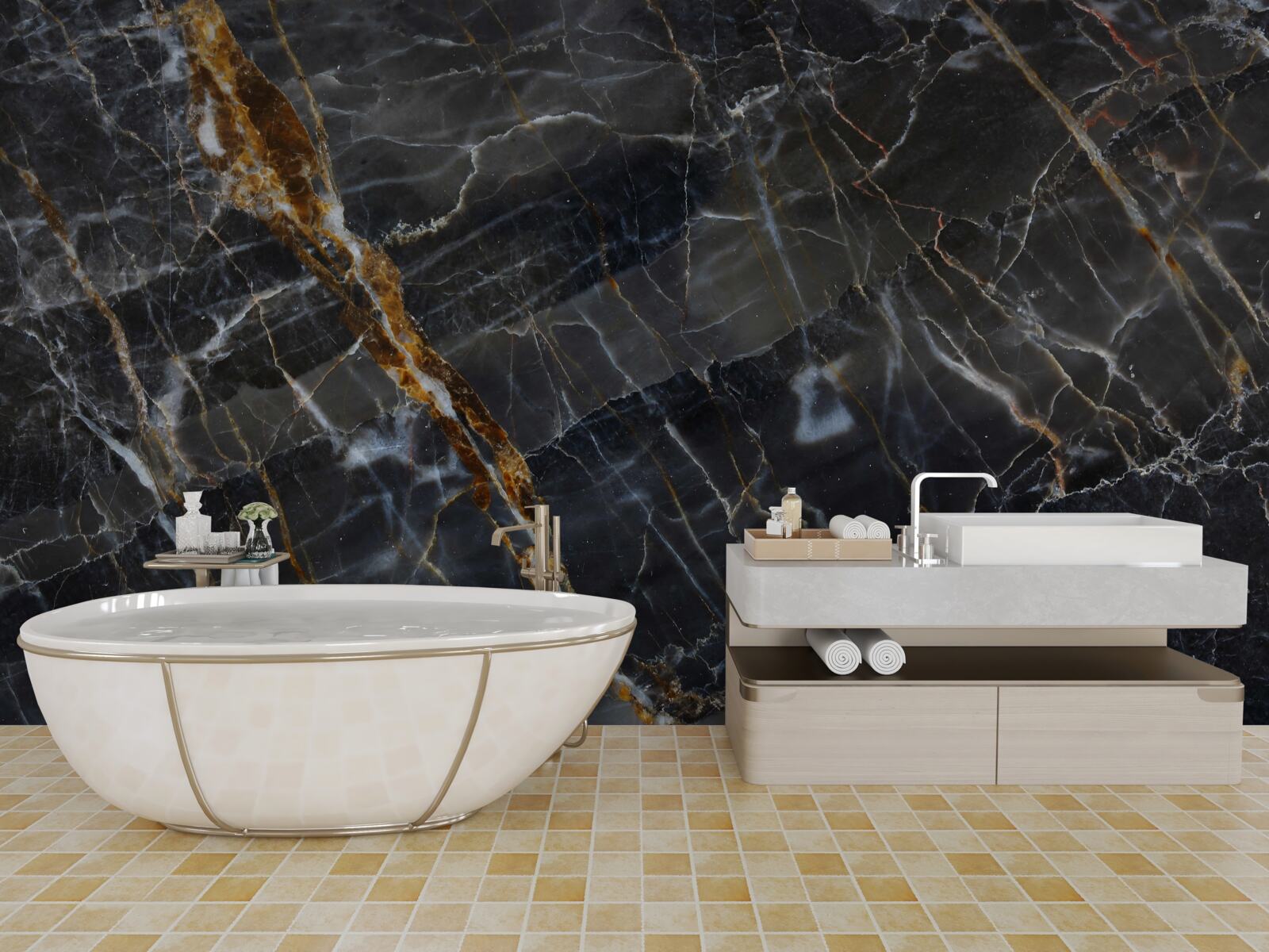 Фотошпалери чорний і золотий фарбований мармур