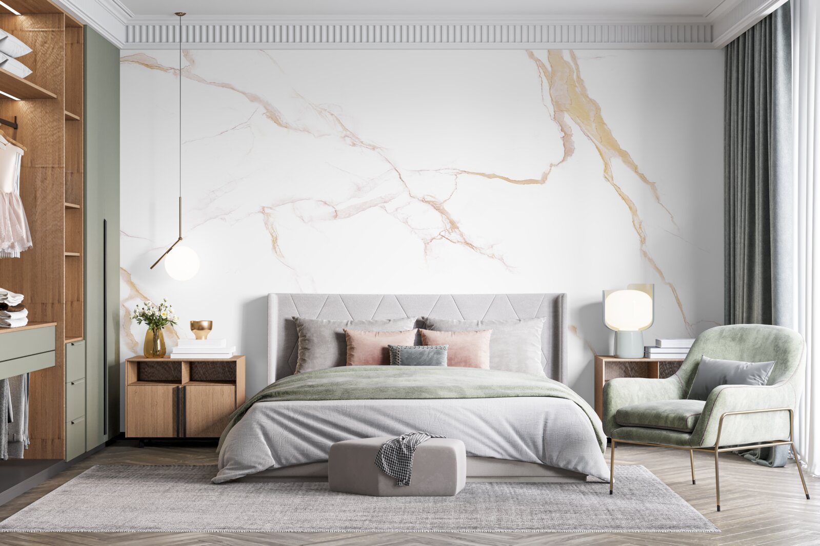 Фотошпалери з мармуром у відтінках білого та бежевого