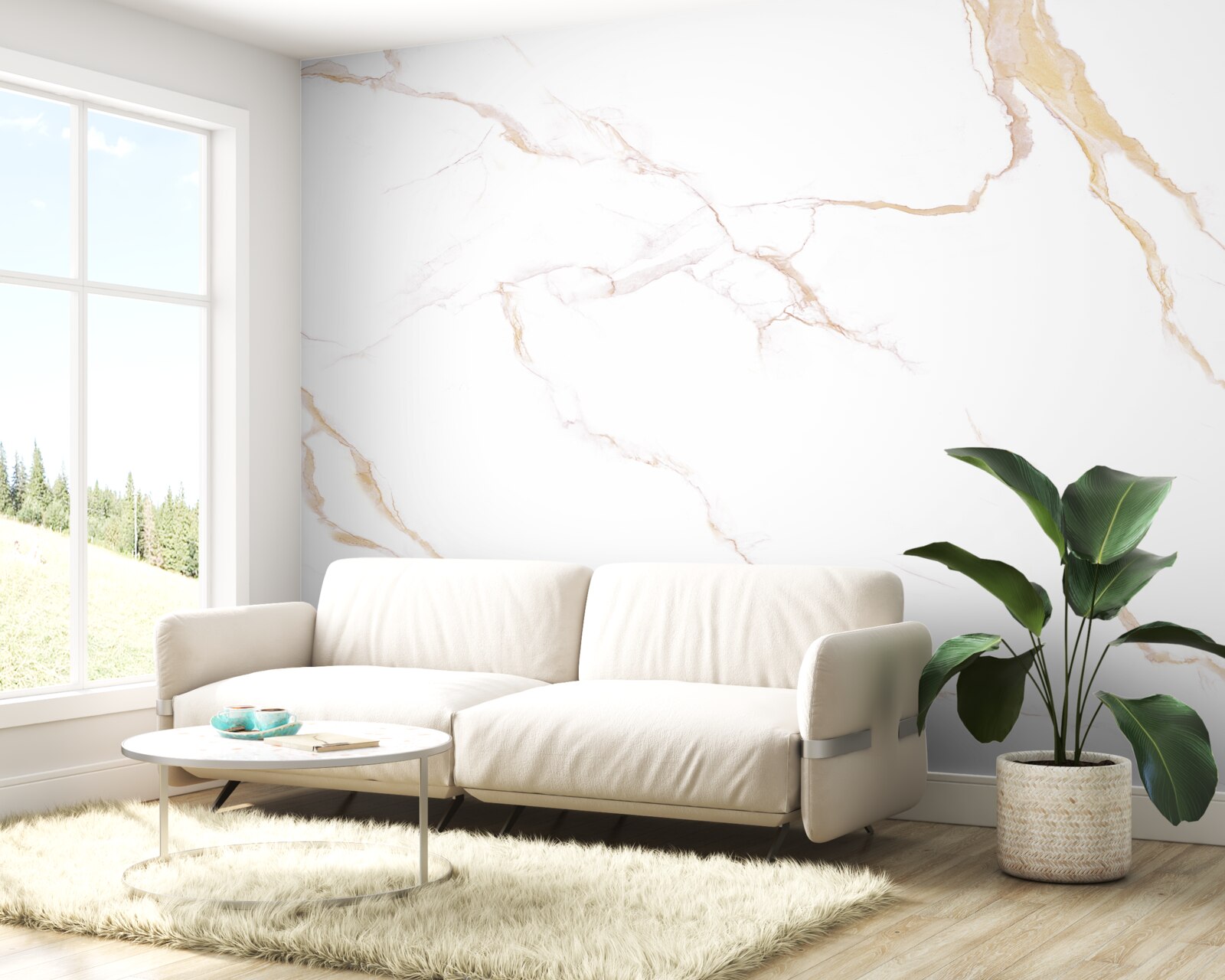 Фотошпалери з мармуром у відтінках білого та бежевого