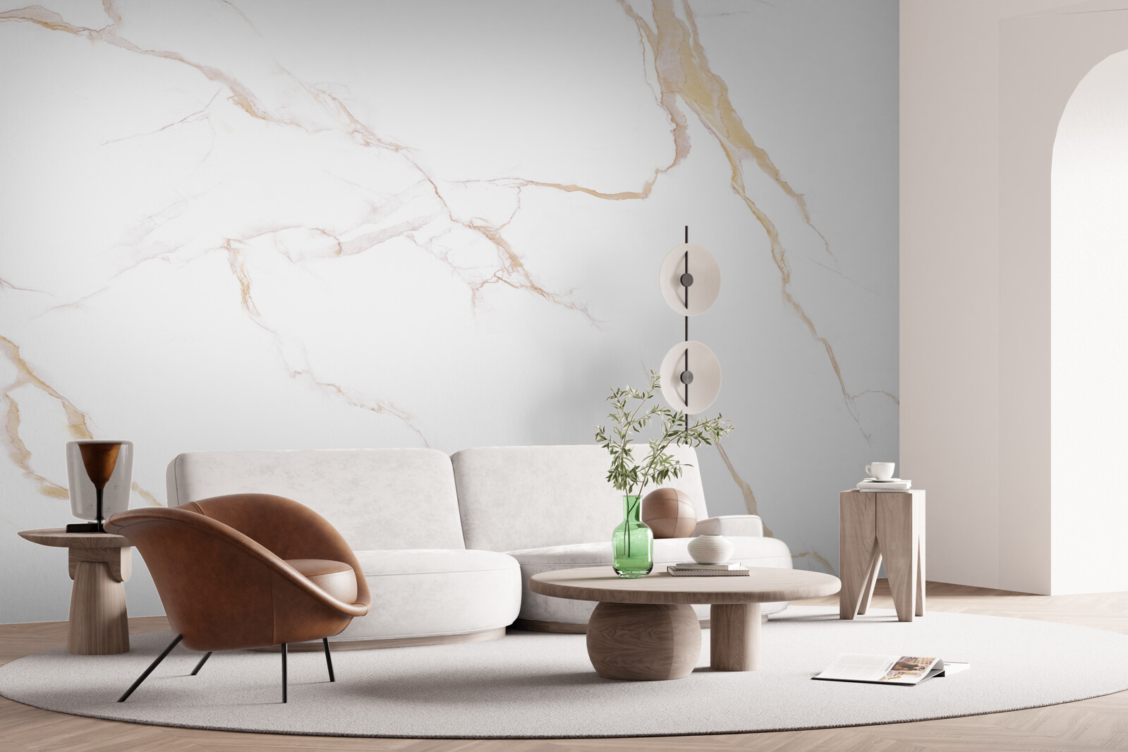 Фотошпалери з мармуром у відтінках білого та бежевого