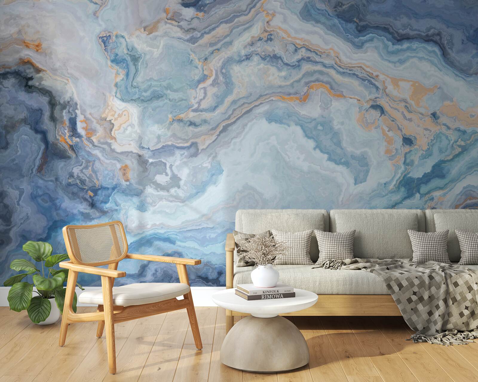 Фотошпалери мінерал з блакитним відтінком на настінному розписі