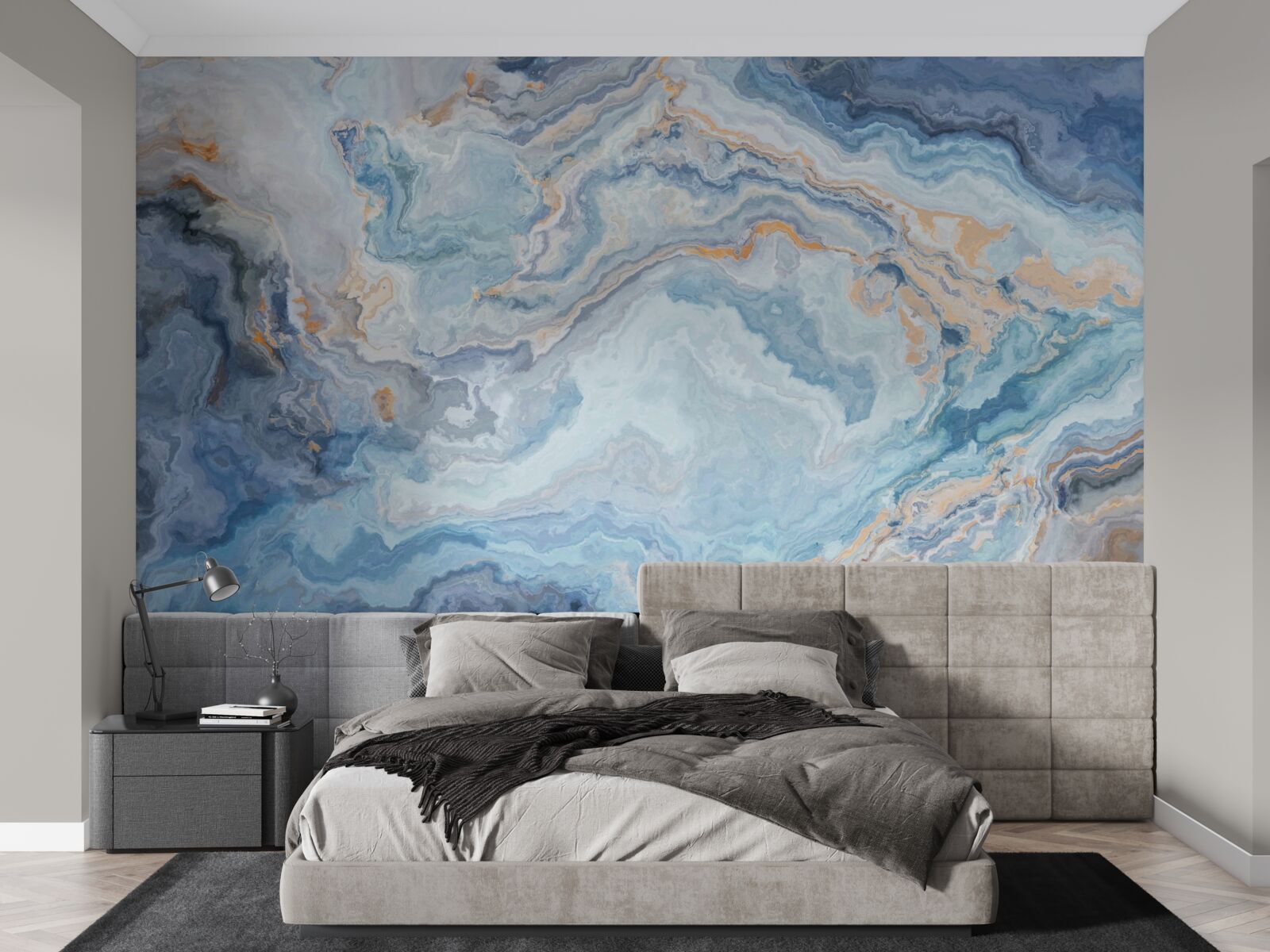 Фотошпалери мінерал з блакитним відтінком на настінному розписі