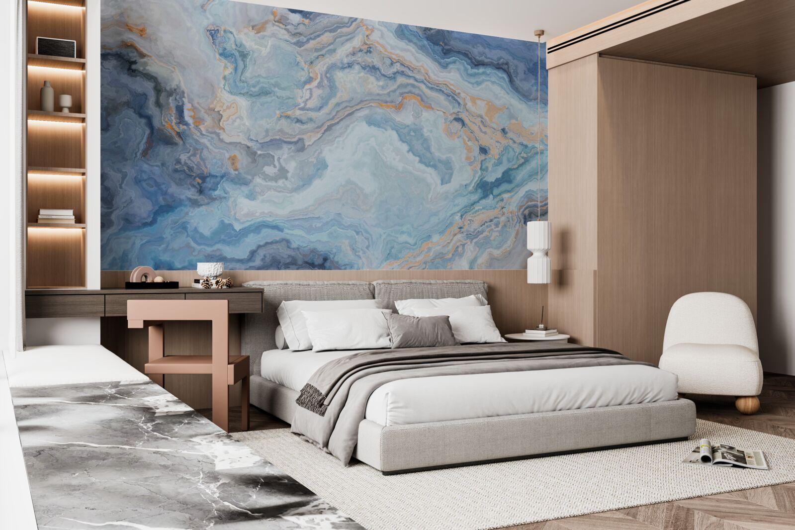 Фотошпалери мінерал з блакитним відтінком на настінному розписі