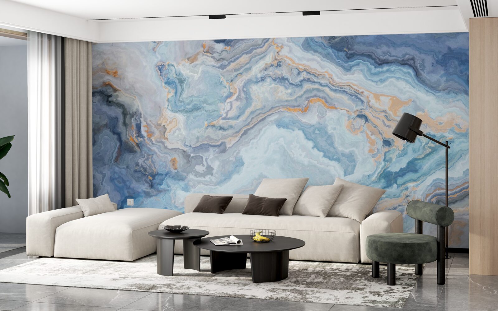 Фотошпалери мінерал з блакитним відтінком на настінному розписі