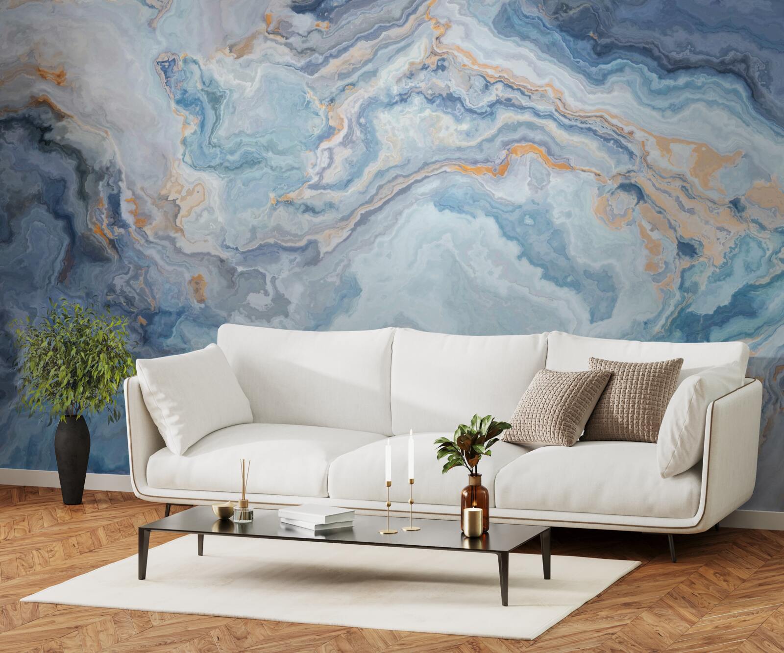 Фотошпалери мінерал з блакитним відтінком на настінному розписі