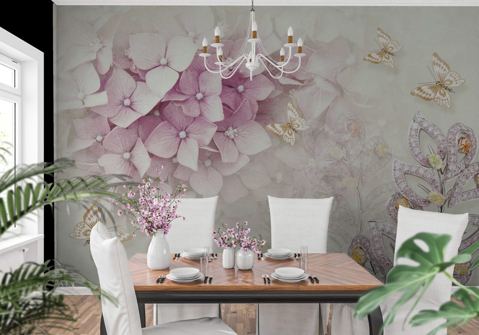 Фотошпалери метелики та бутони троянд