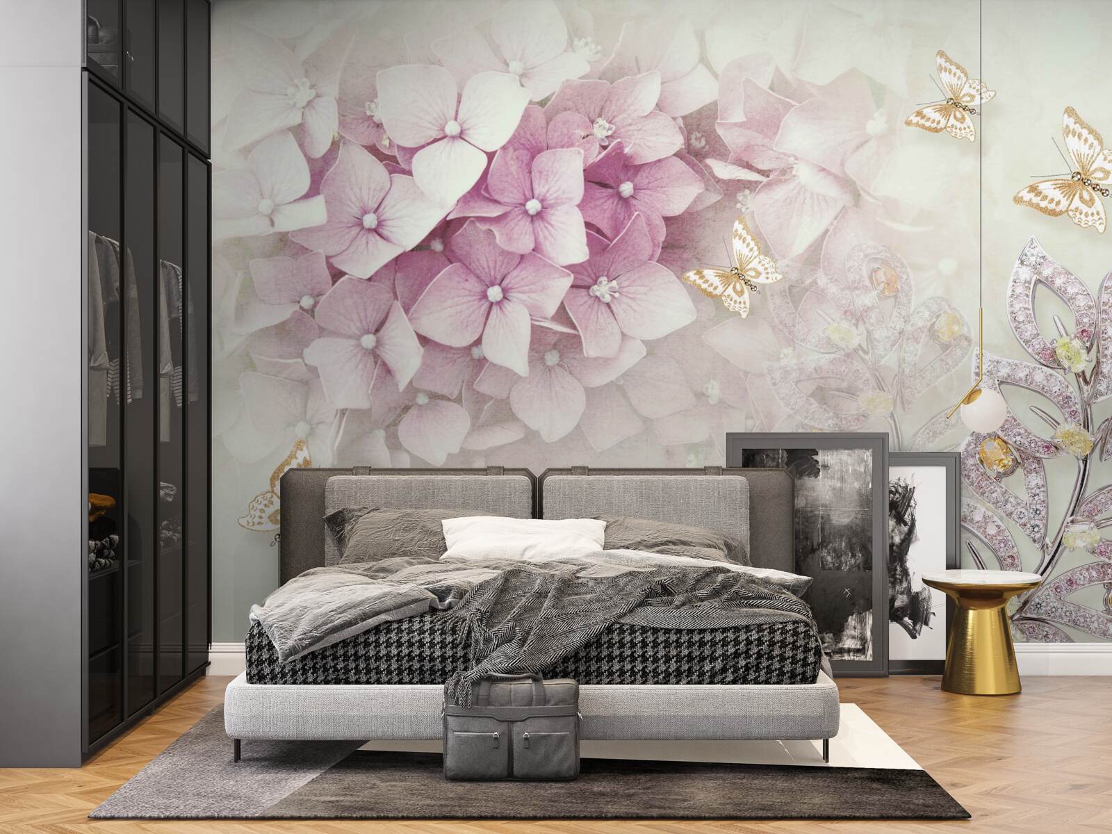 Фотошпалери метелики та бутони троянд