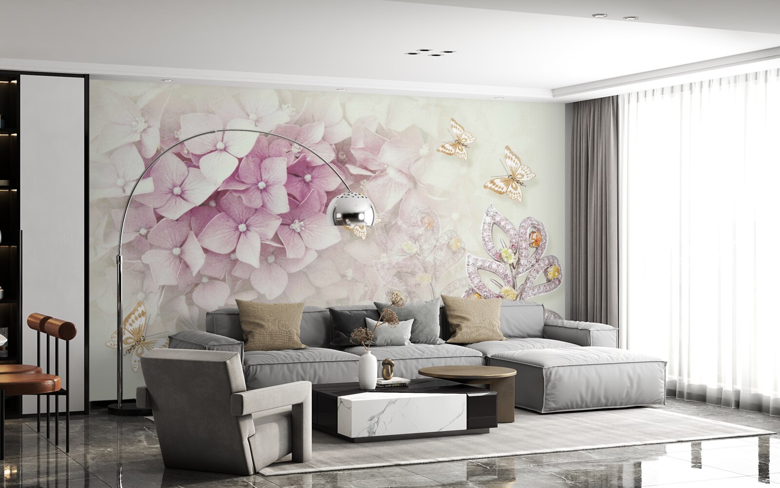 Фотошпалери метелики та бутони троянд