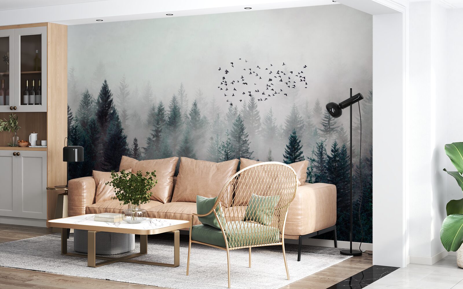 Фотошпалери птахи та ялинки