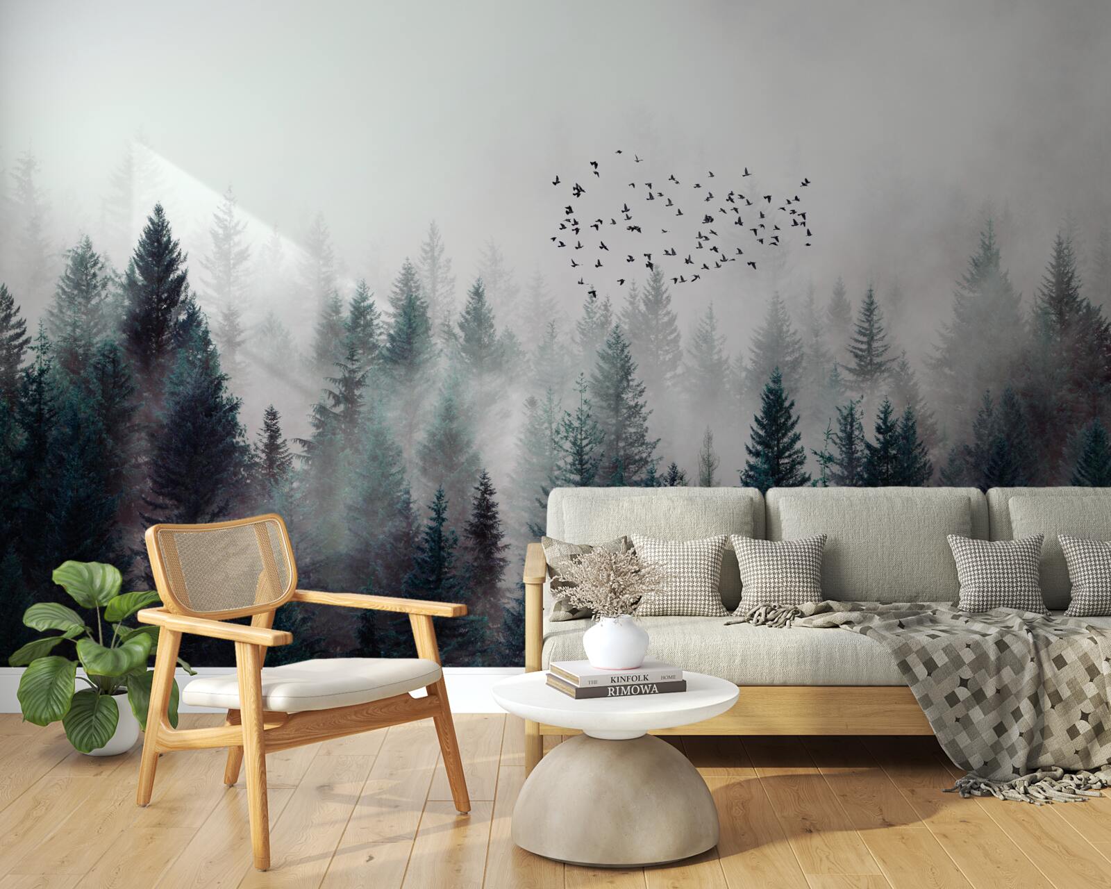 Фотошпалери птахи та ялинки