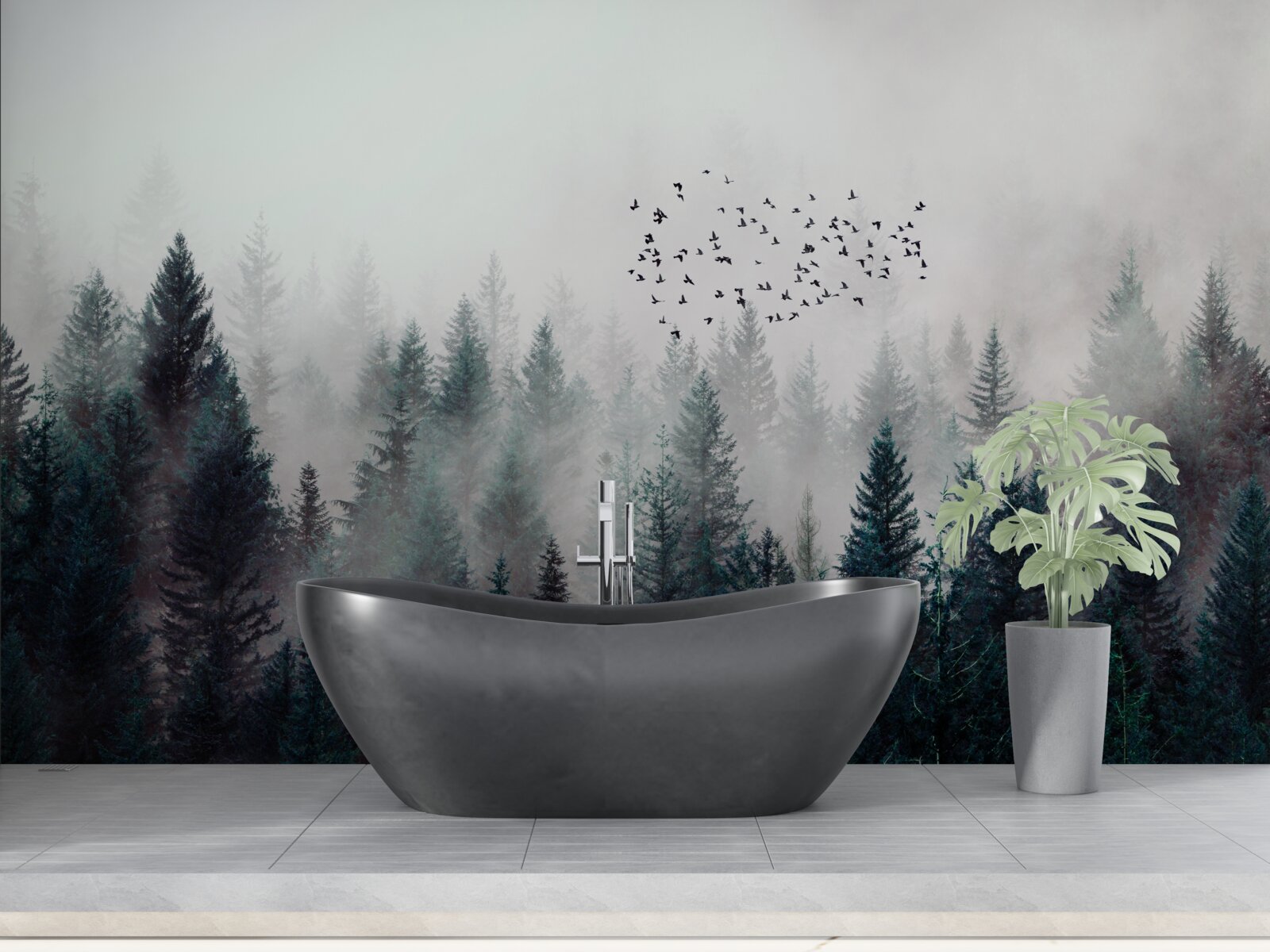 Фотошпалери птахи та ялинки